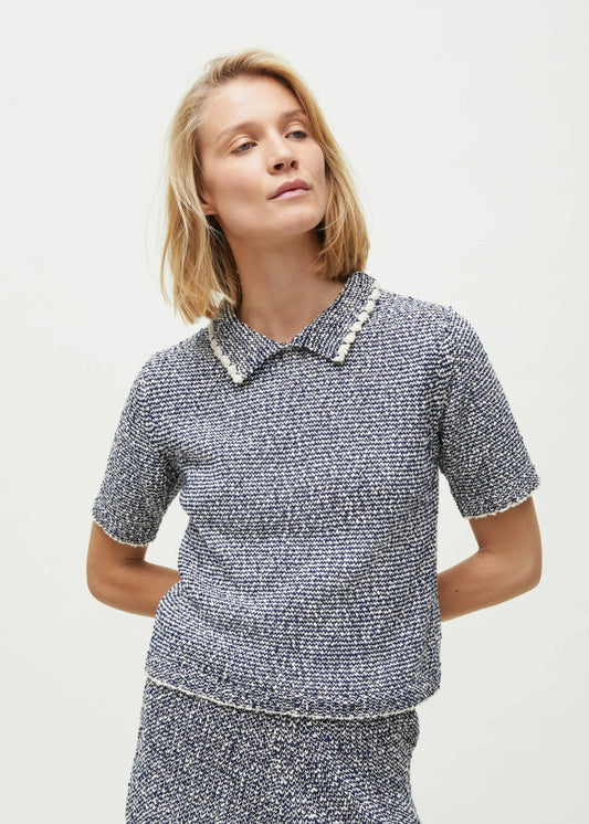 Aiayu "Botan knitted polo tee" Mix Dark Blue