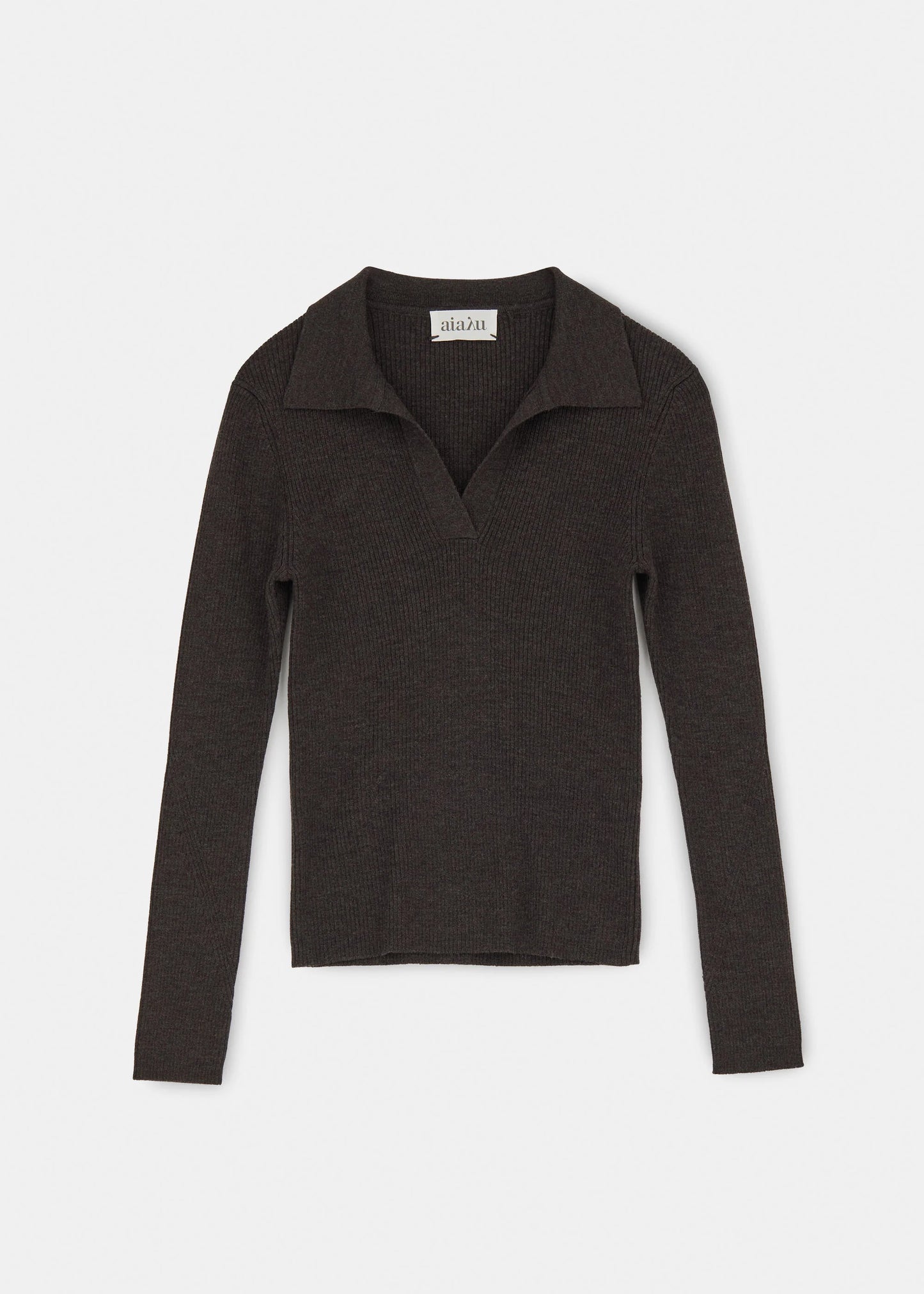 Aiayu "Noa wool polo blouse" Dark Brown Melange