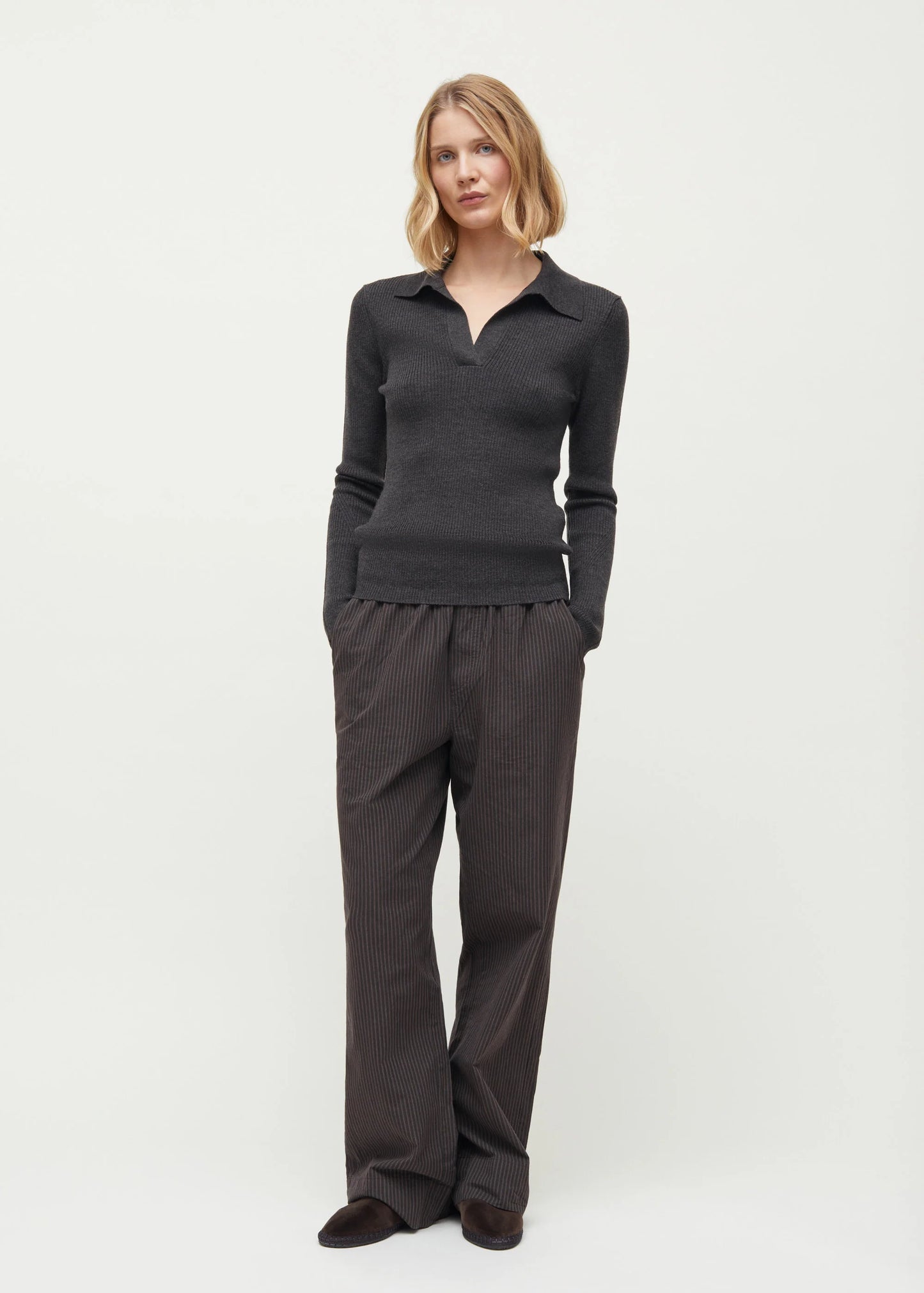 Aiayu "Noa wool polo blouse" Dark Brown Melange