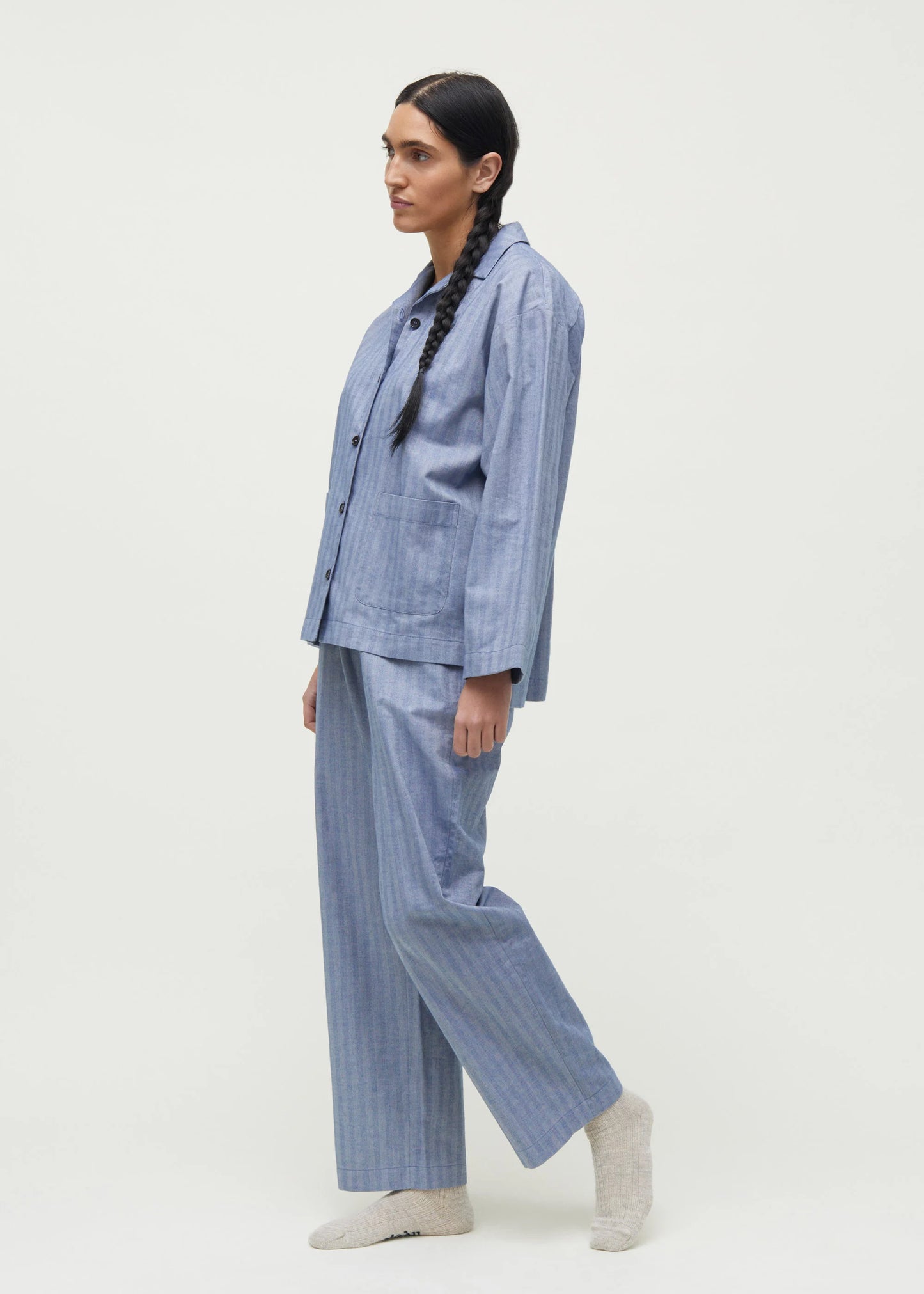 Aiayu "Casual Pant Herringbone" Mix Dust Blue