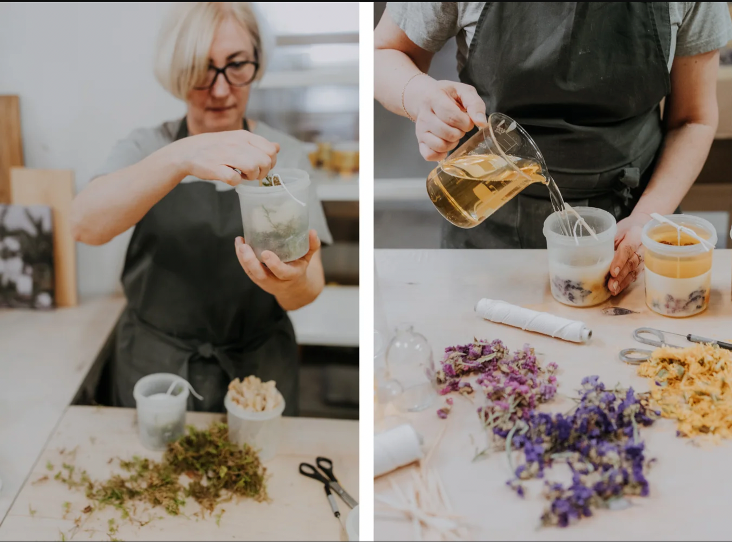 Juniper and limonium mini wax melt in glass