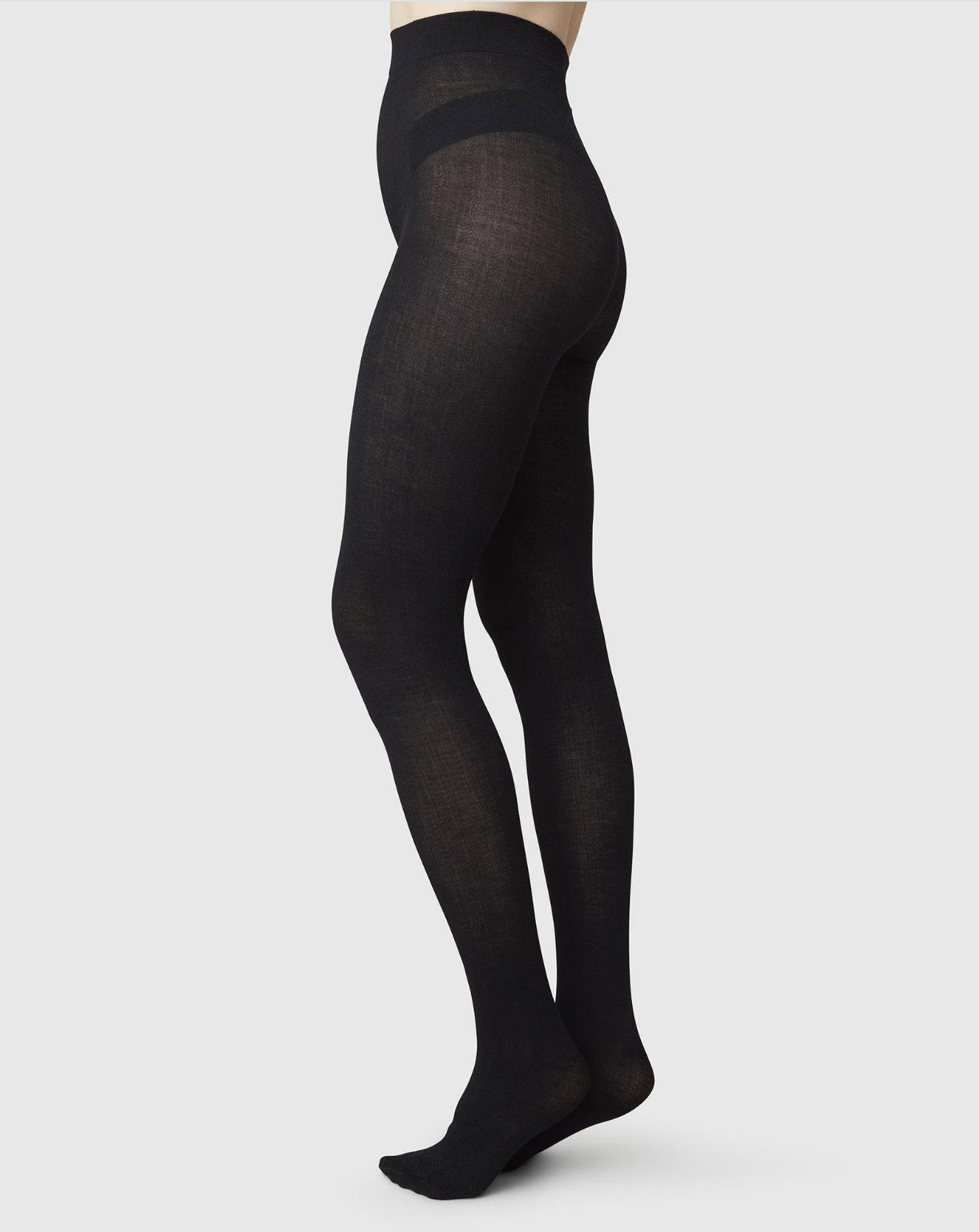 Ylva Organic Wool Fishbone Tights - Black