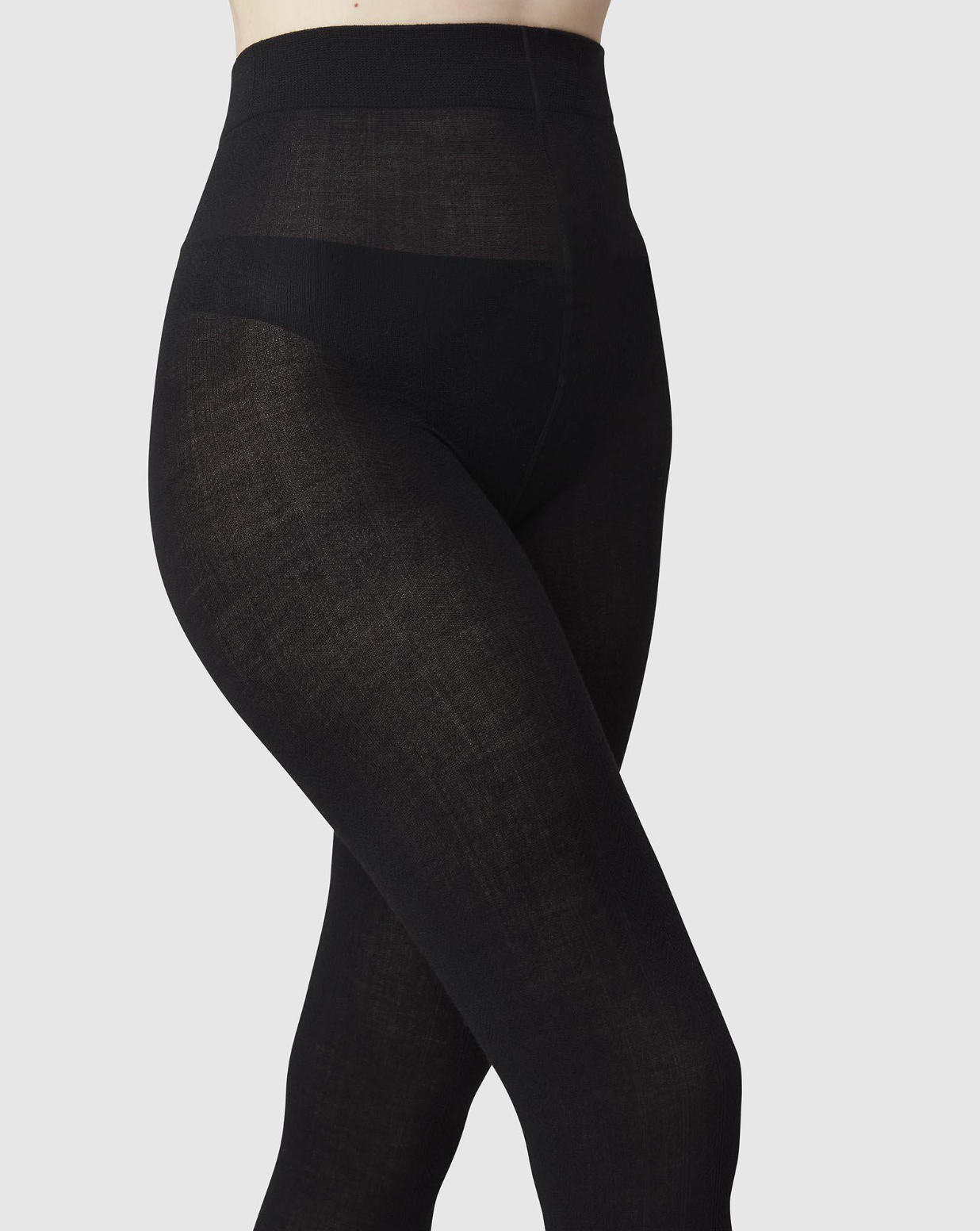 Ylva Organic Wool Fishbone Tights - Black