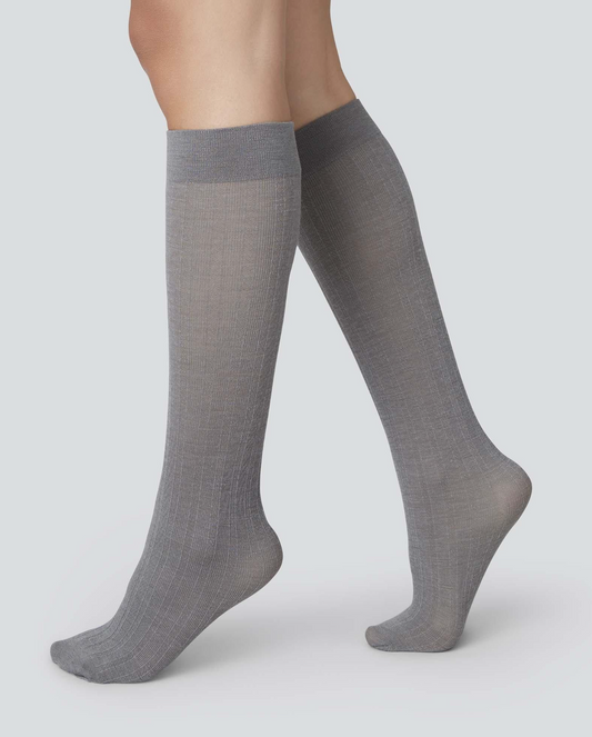 Freja Organic Wool Knee-Highs - Light Grey - One Size