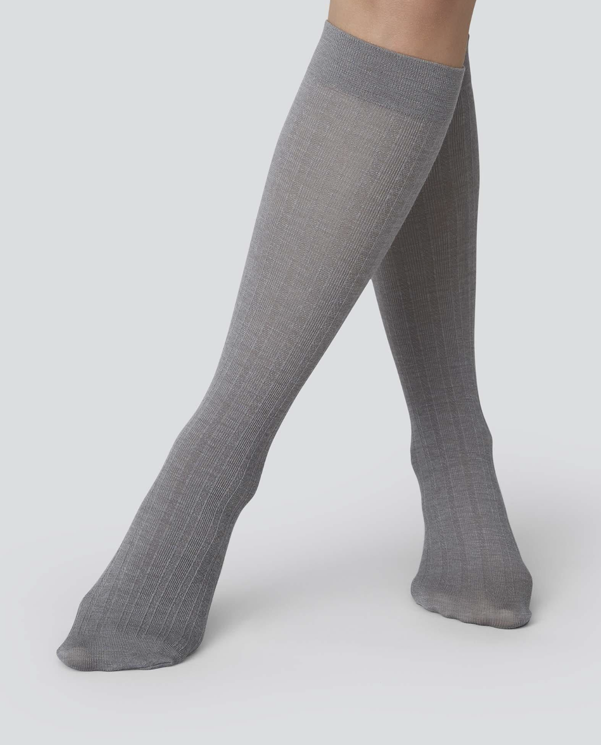 Freja Organic Wool Knee-Highs - Light Grey - One Size