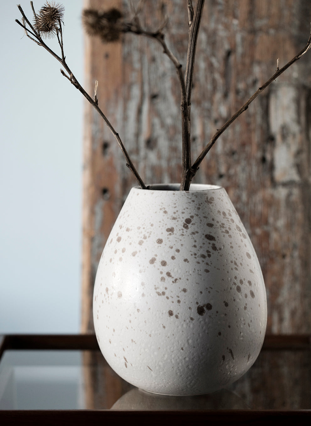 Milo Drop Vase, White with spots