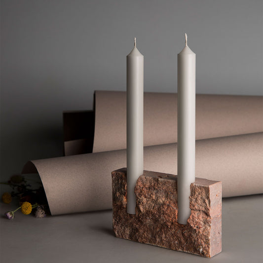 Snug candle holder: Red travertine - RAW