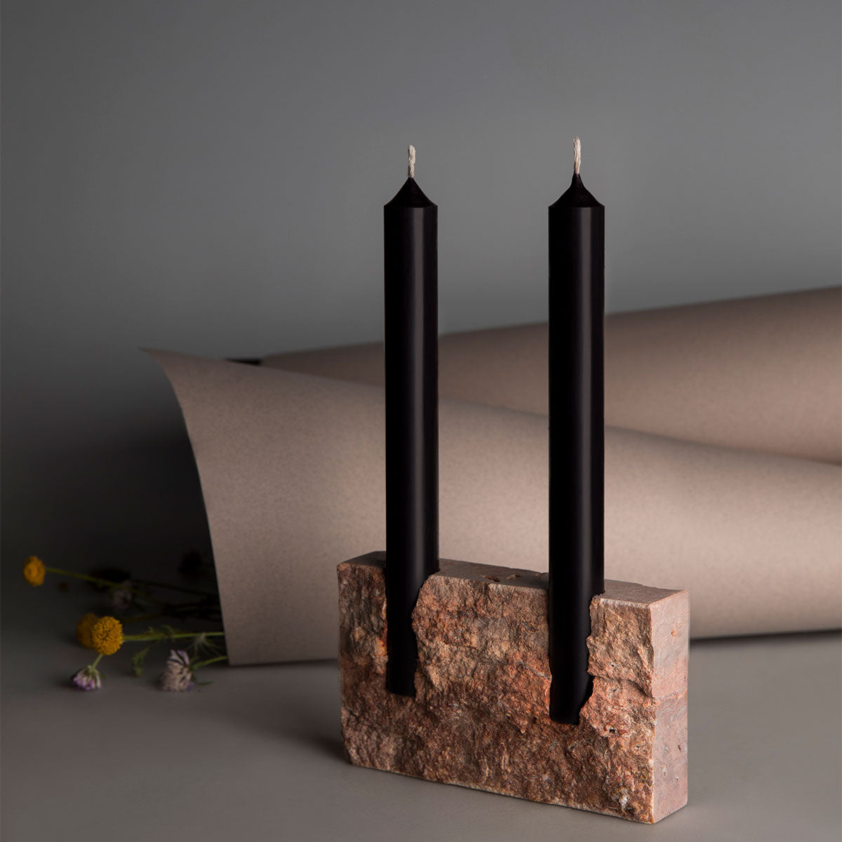 Snug candle holder: Red travertine - RAW