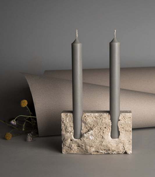 Snug candle holder:Bone white travertine - RAW