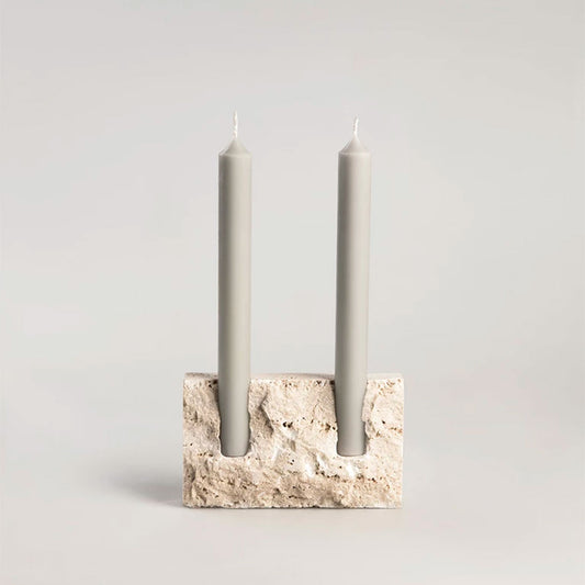 Snug candle holder:Bone white travertine - RAW
