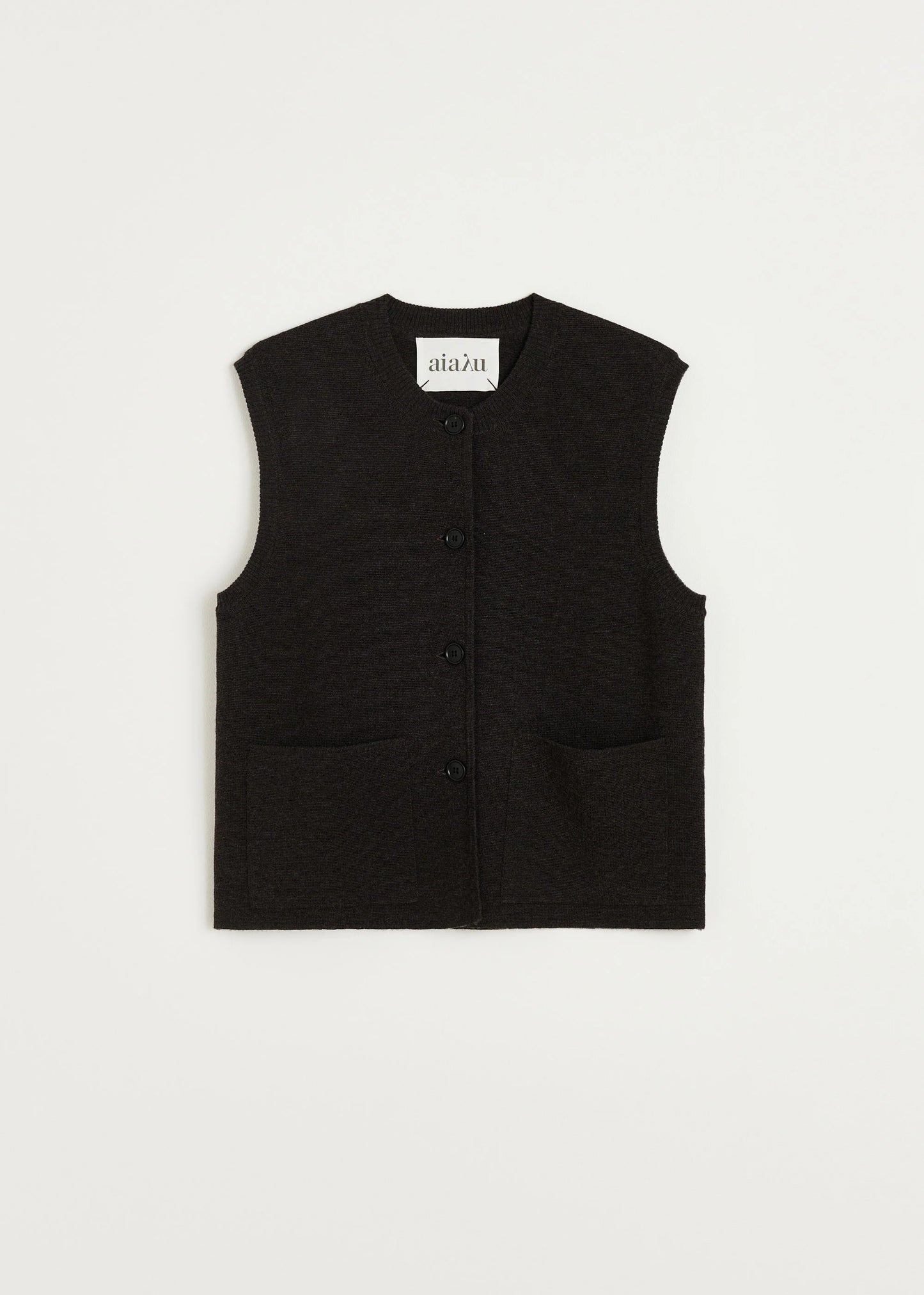 Aiayu "Elva vest - pure merino wool" Dark Brown Melange