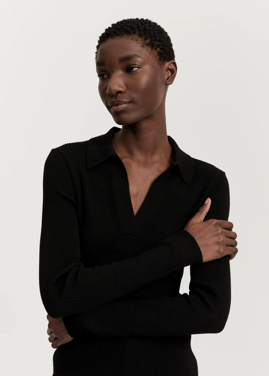 Aiayu "Noa polo blouse – pure merino wool" Black
