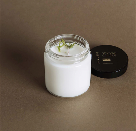 Moss mini soy candle in glass, handmade