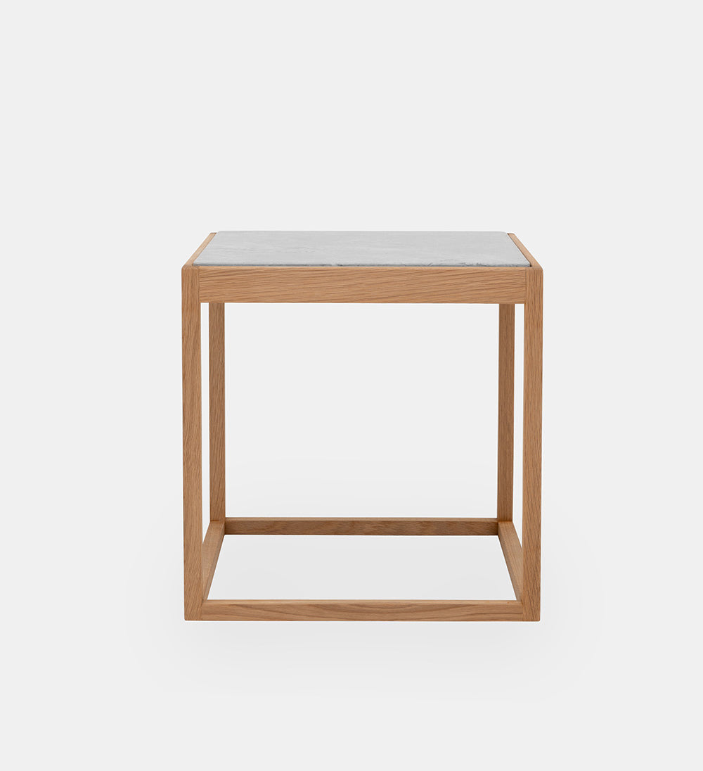 Cube Table oak /light grey Portland marmor